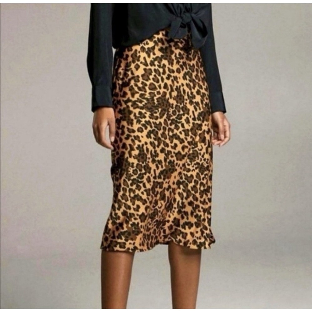 Aritzia Babaton Slip‎ Satin Midi Skirt 2 Leopard ryland Pull On Elastic Waist